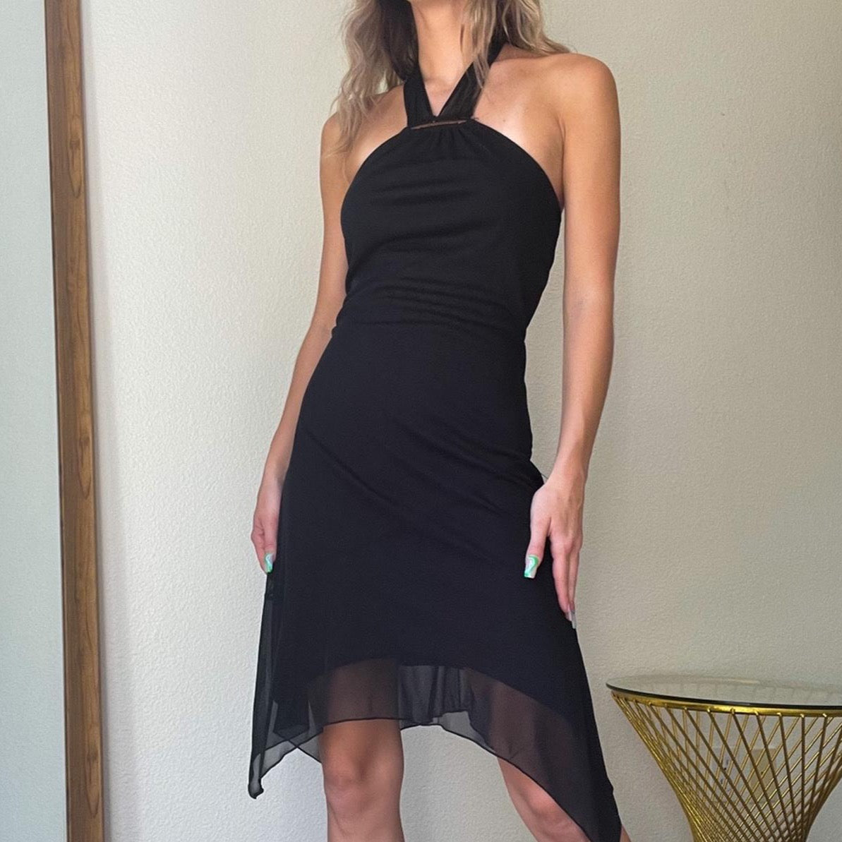 Black Y2K Fairy Halter Midi Dress