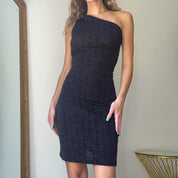 Black One Shoulder Midi Dress