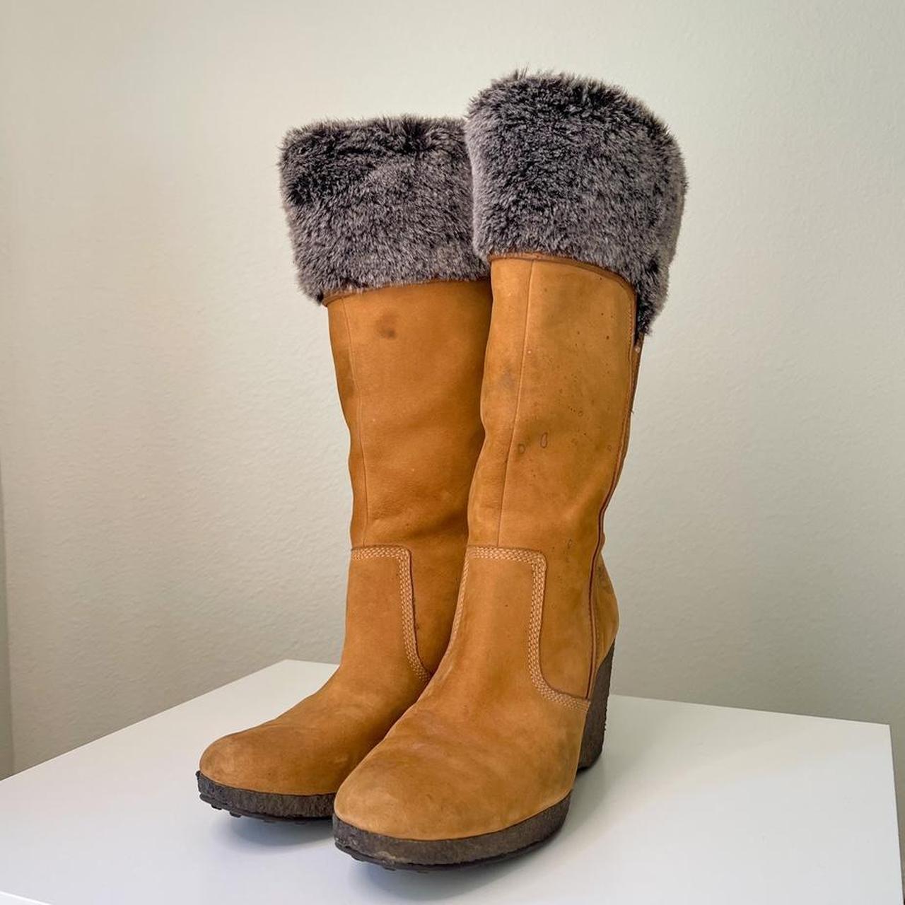 Tan Timberland Wedge Heel Boots