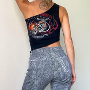 Reworked Black One Shoulder Top