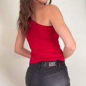 Red One Shoulder Rhinestone Top