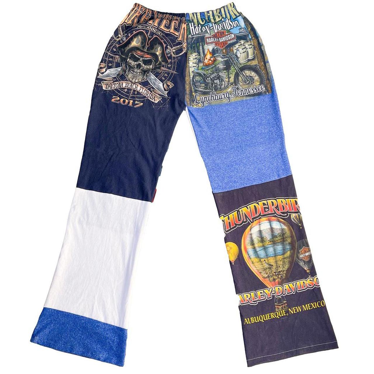 Reworked Blue Harley Patchwork Pants