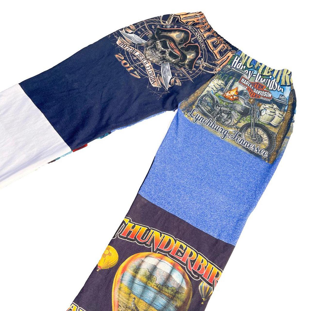 Reworked Blue Harley Patchwork Pants