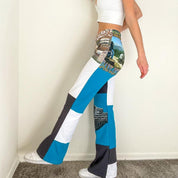 Reworked Blue Grey Harley Patchwork Pants