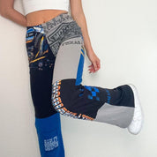 Reworked Black Blue Harley Patchwork Pants