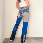 Reworked Black Blue Harley Patchwork Pants