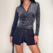 Grey Cheetah Print Velour Zip Up Top
