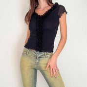 Black Mesh Ruffle Top