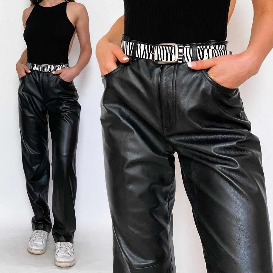 Vintage Black High Rise Leather Pants — Holy Thrift