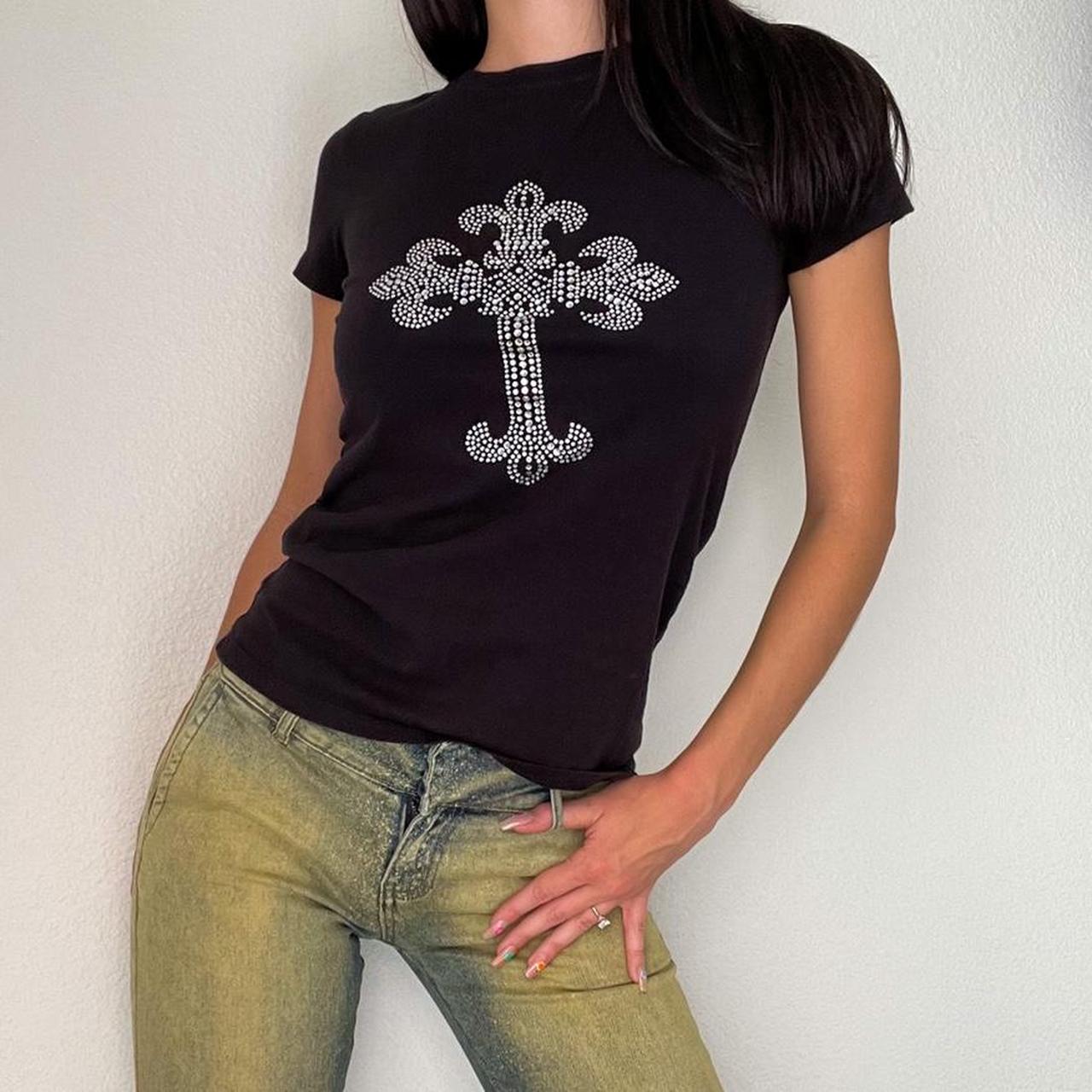 Black Rhinestone Cross Tee