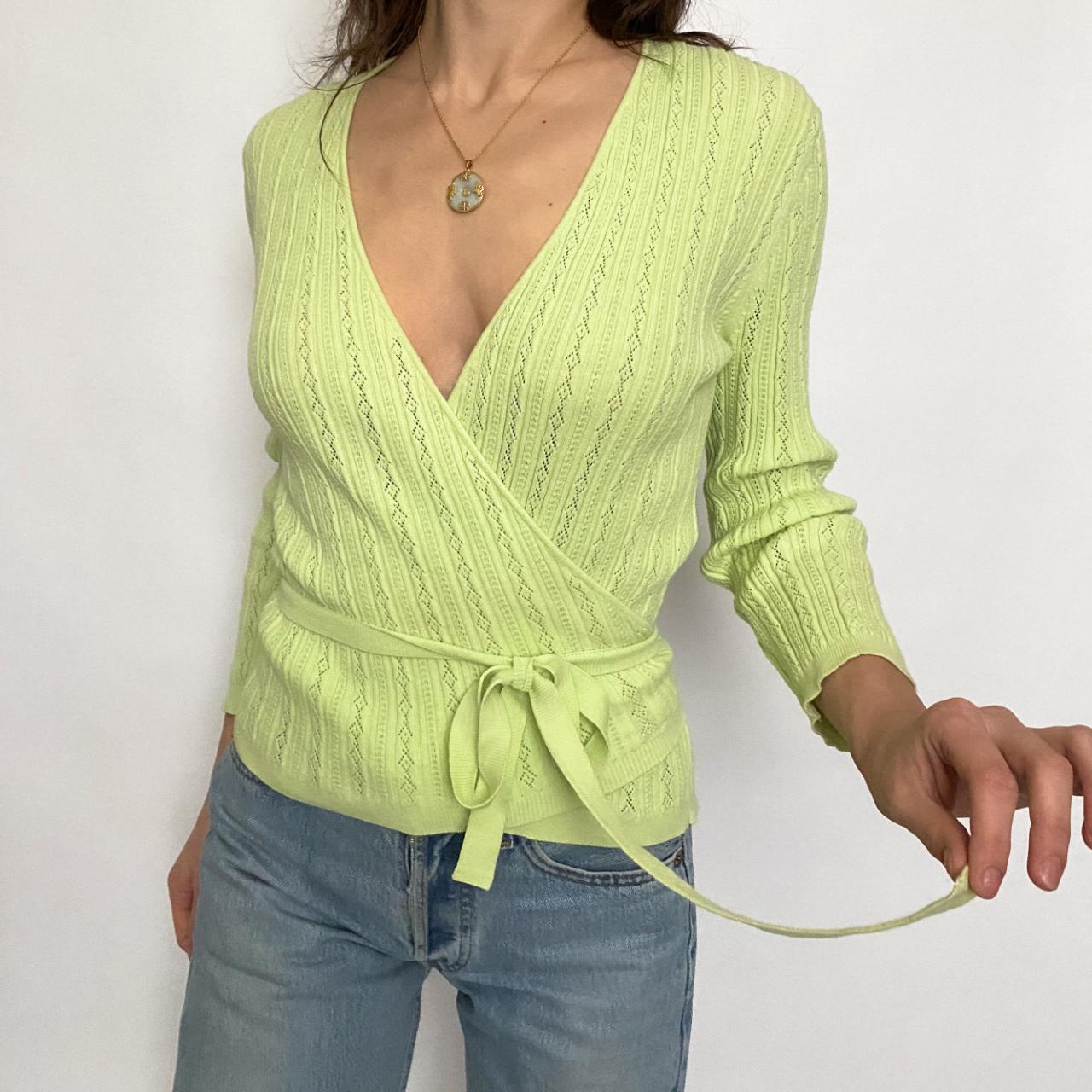 lime knit wrap top - large
