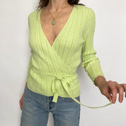 lime knit wrap top - large