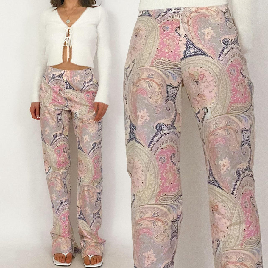 90s Tan Paisley Flare Pants