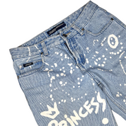 Y2K Bleach Print Flare Jeans (S/M)