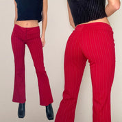Red Pin Stripe Low Rise Flare Pants