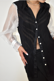 Sheer Sleeve Button Down