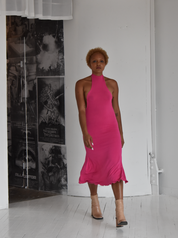 Magenta Low Back Midi Dress