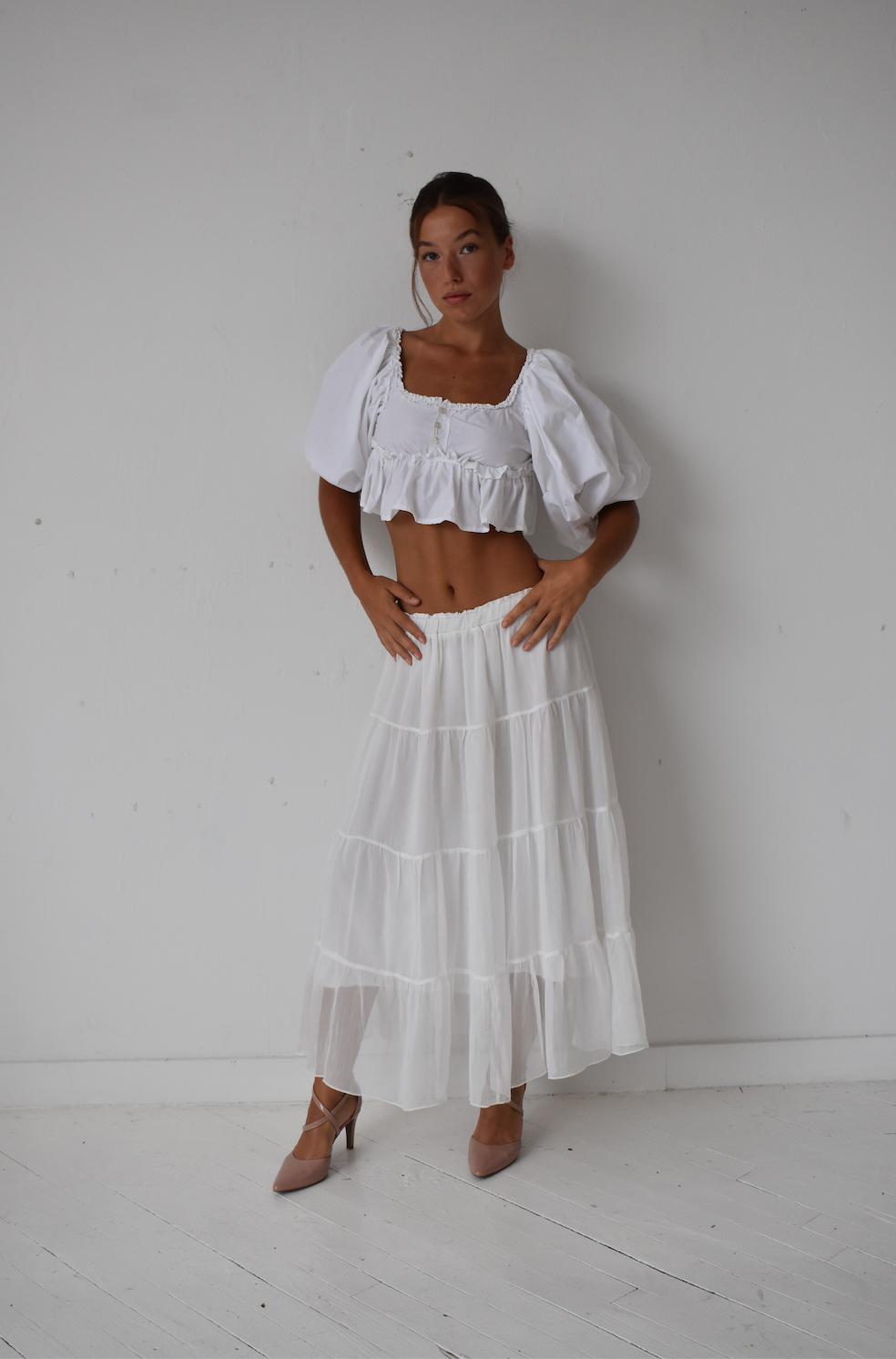 White Tiered Maxi Skirt