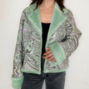 Mint Faux Fur and Suede Groovy Houndstooth Jacket