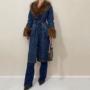 Y2K Guess Denim and Faux Fur Trench Coat
