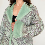 Mint Faux Fur and Suede Groovy Houndstooth Jacket