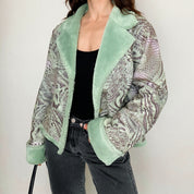 Mint Faux Fur and Suede Groovy Houndstooth Jacket