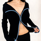 Ribbed Knit Double Zip Cardigan