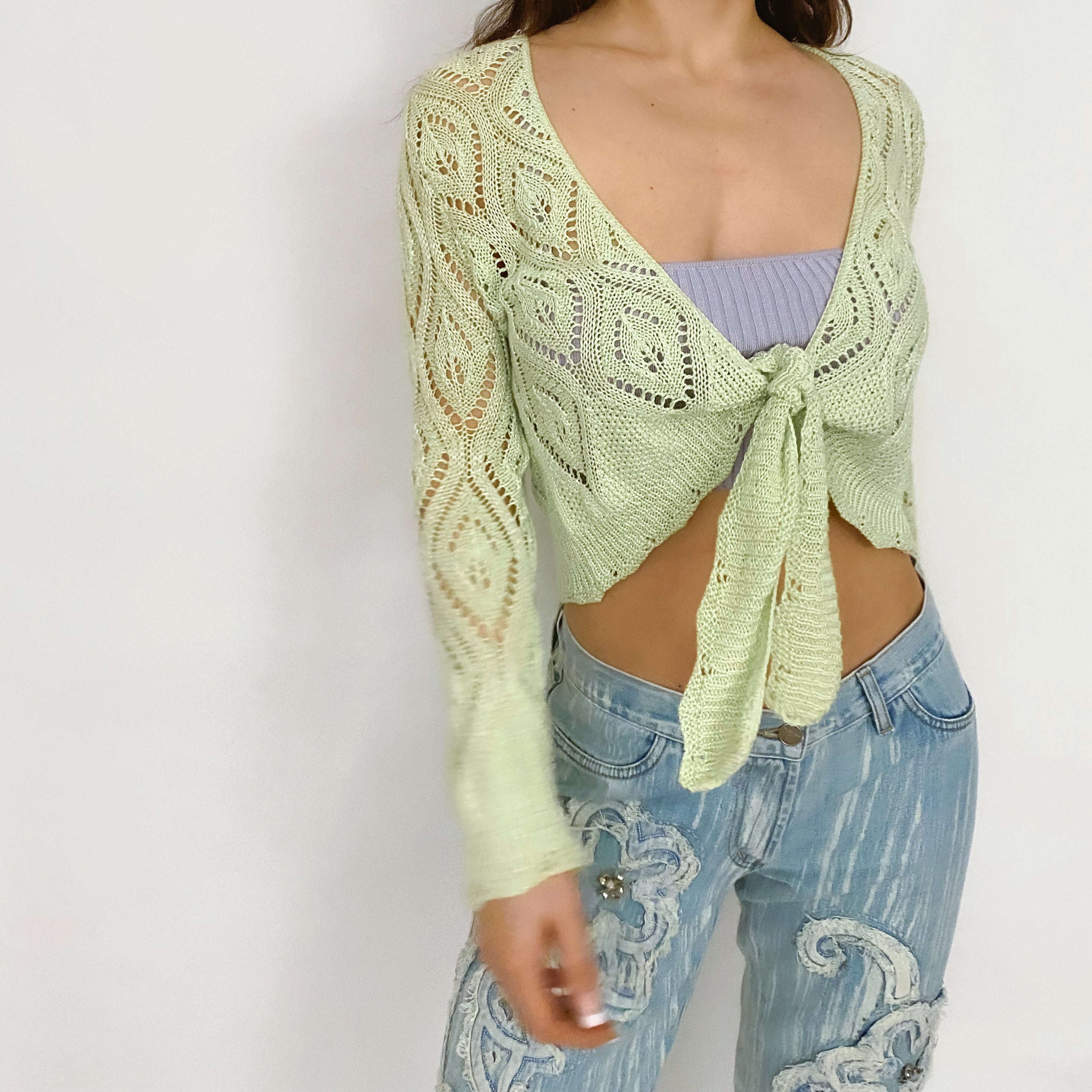 Y2K Lime Tie Front Cardi