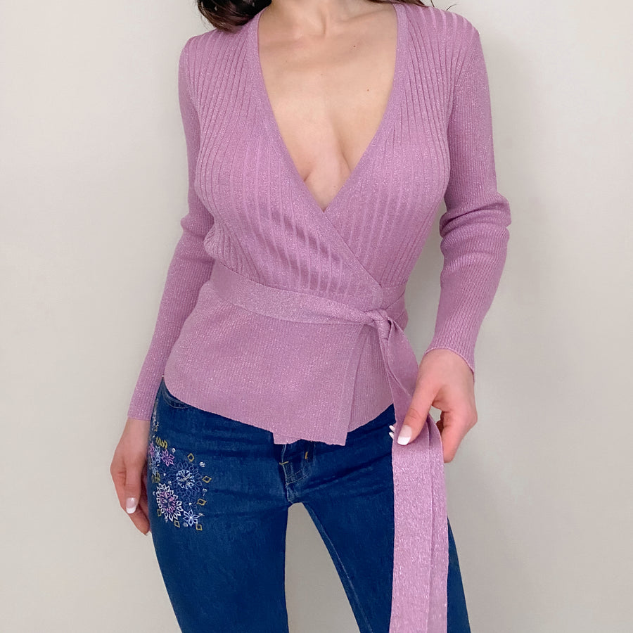Diane Von Furstenberg Lilac Wool Wrap Sweater