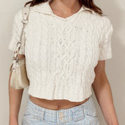 Vintage Short Sleeve Knit Cropped Polo