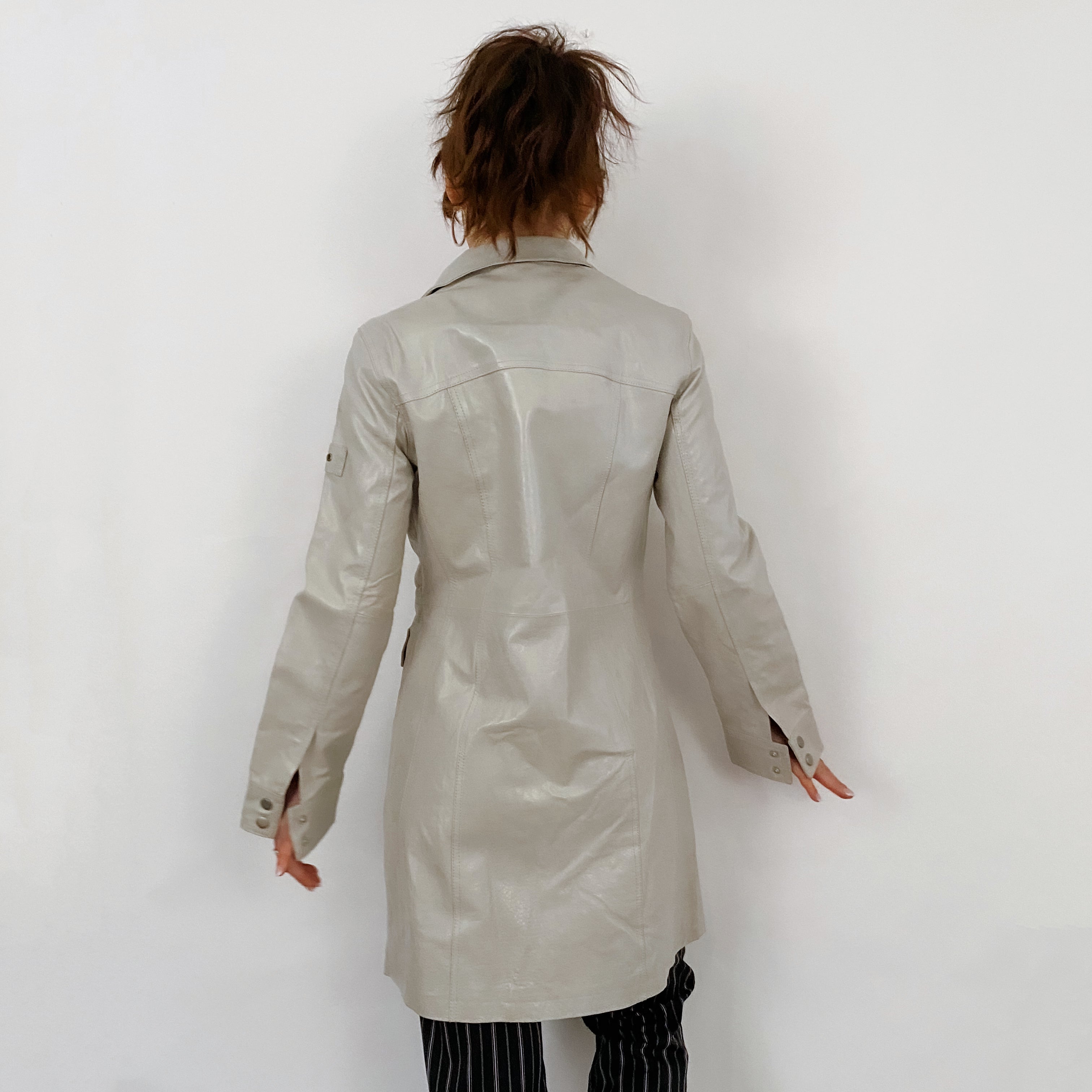 Vintage Double Zip Long Leather Jacket - Size 8