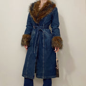Y2K Guess Denim and Faux Fur Trench Coat