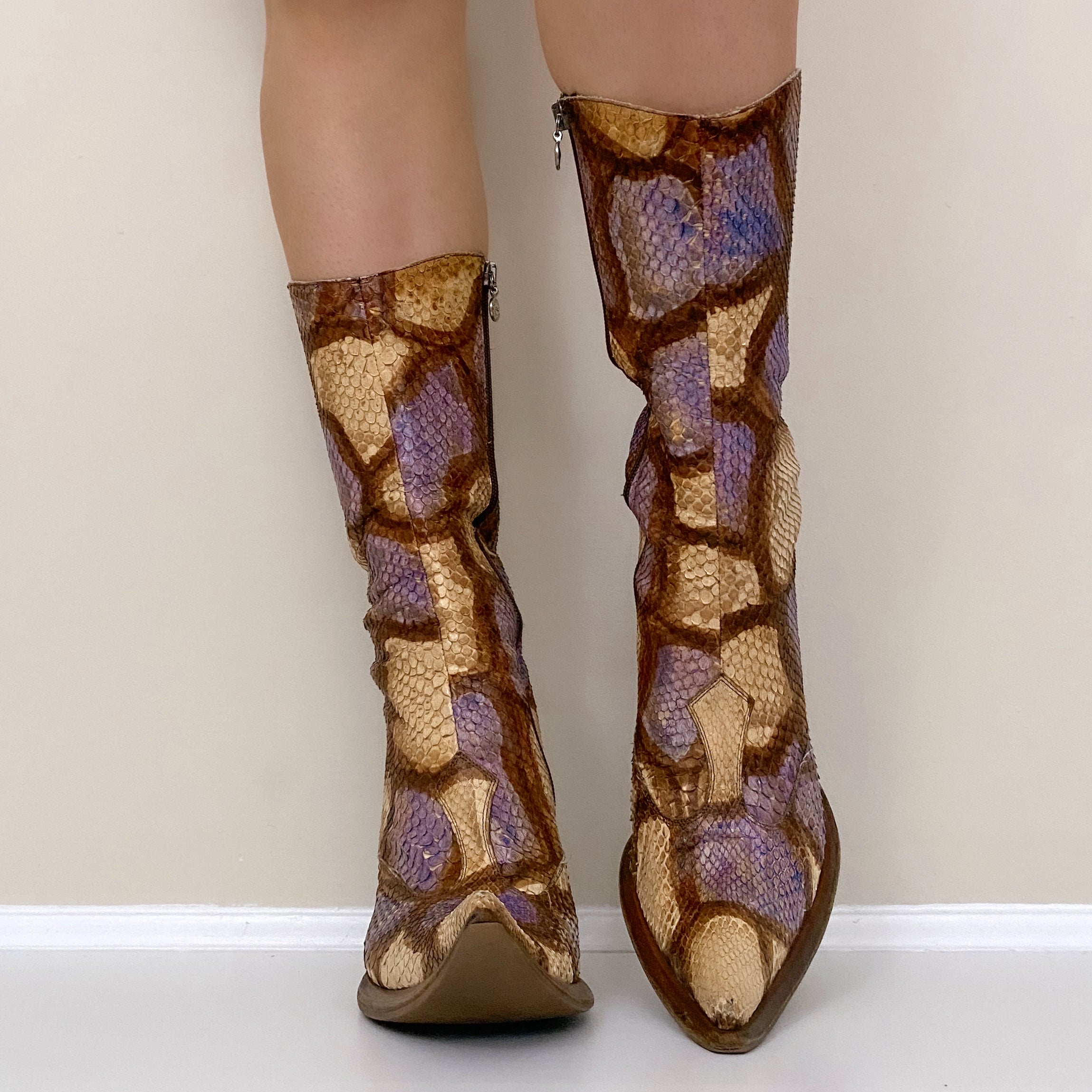 Vintage Leather Snakeskin Western Boots