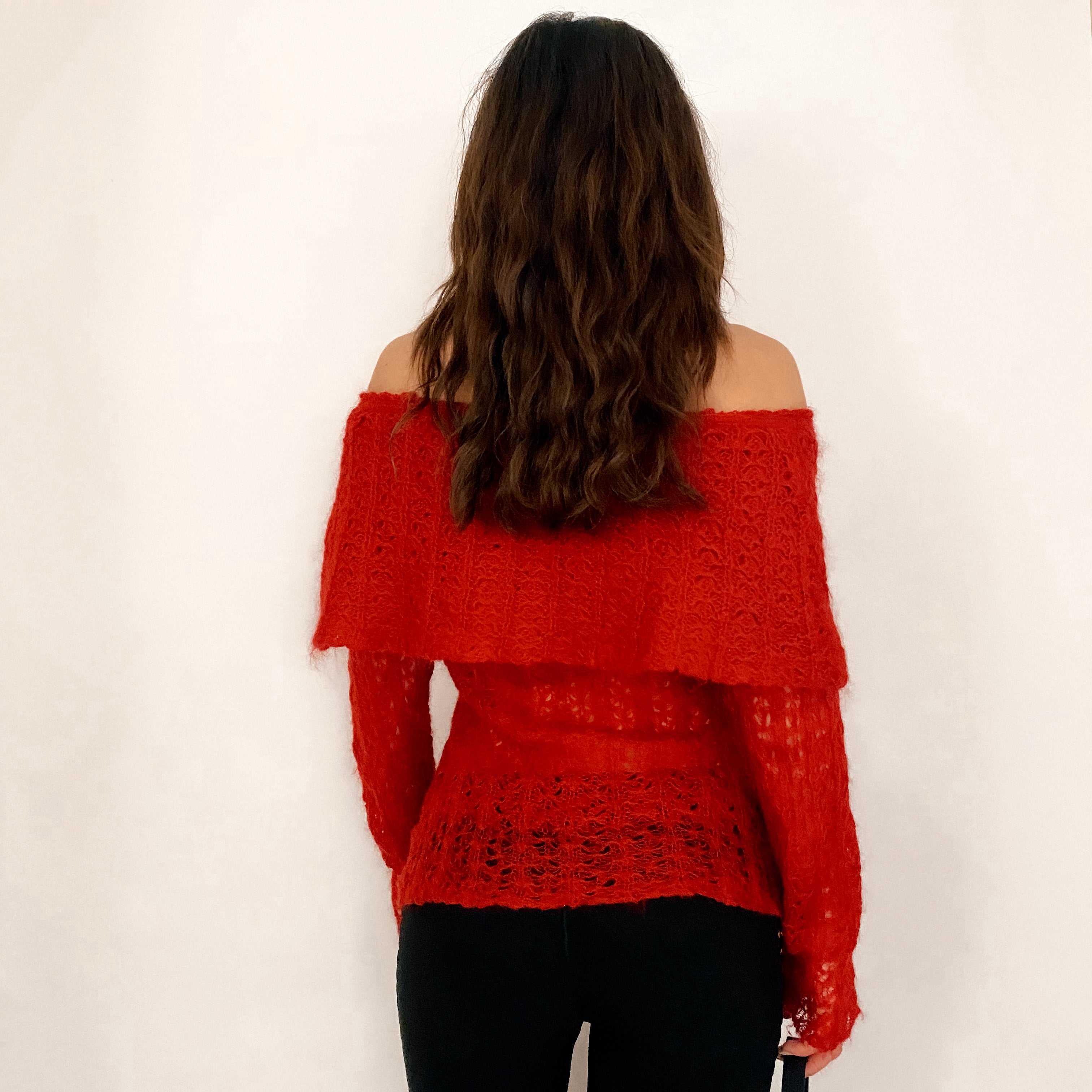Vintage DKNY City Red Off the Shoulder Sweater