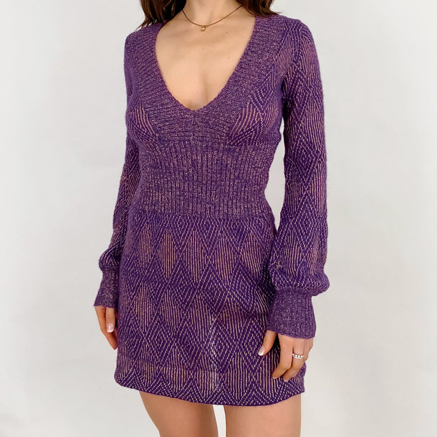 Purple Shimmer Knit Mini Dress