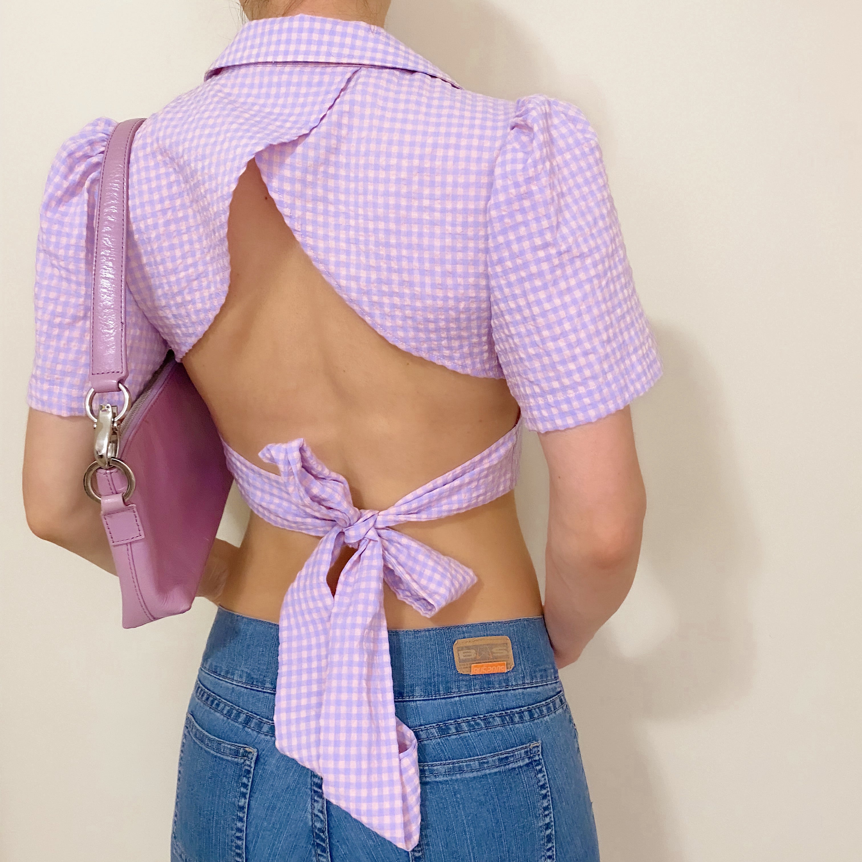 Gingham Open Back Crop Top