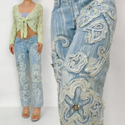 Y2K Funky Floral Frayed Jeans