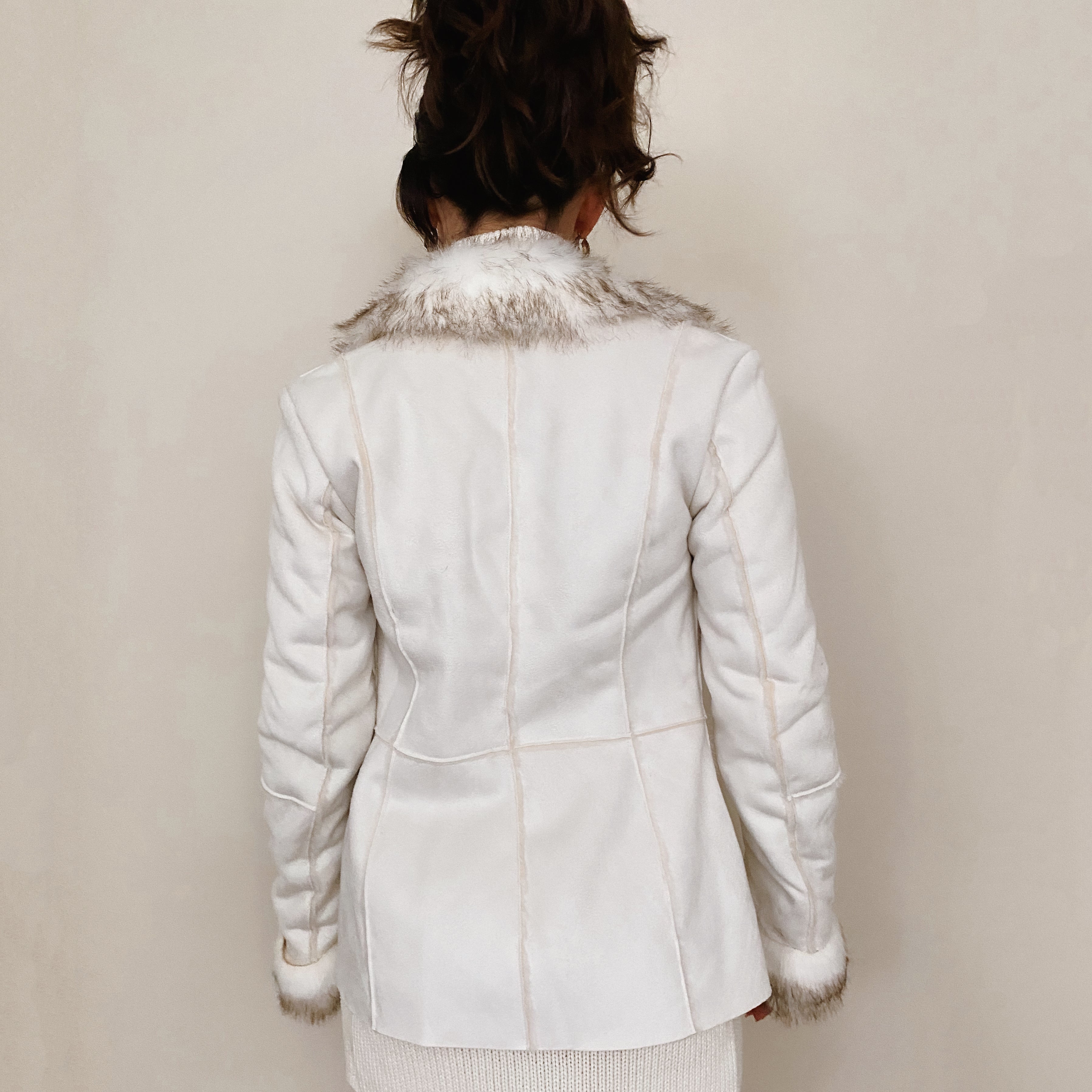 Y2K White Faux Fur and Suede Jacket