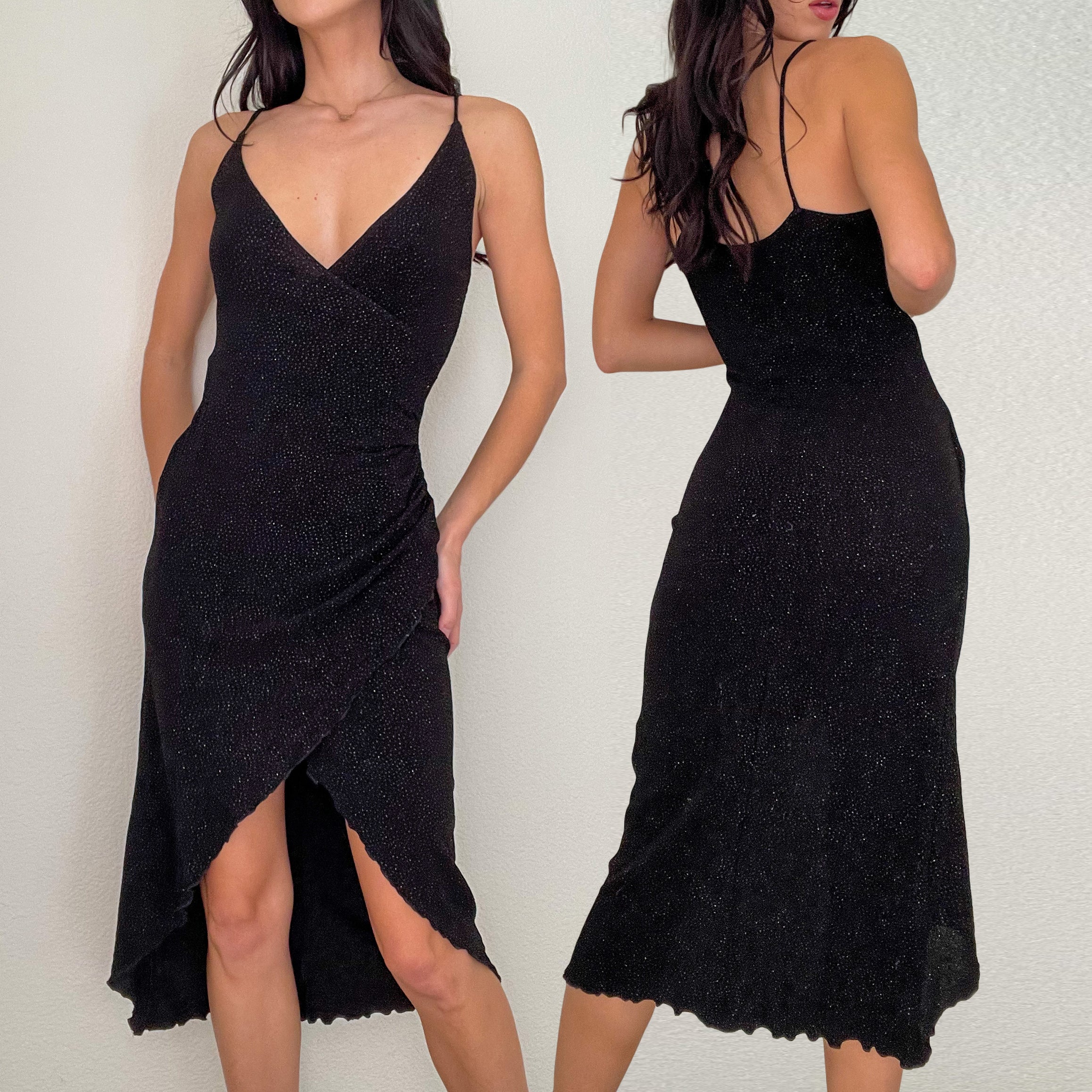 Black Y2K Sparkle Midi Dress