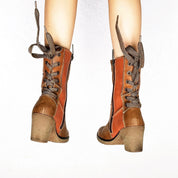 Vintage Lace Up Patchwork Boots
