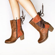 Vintage Lace Up Patchwork Boots