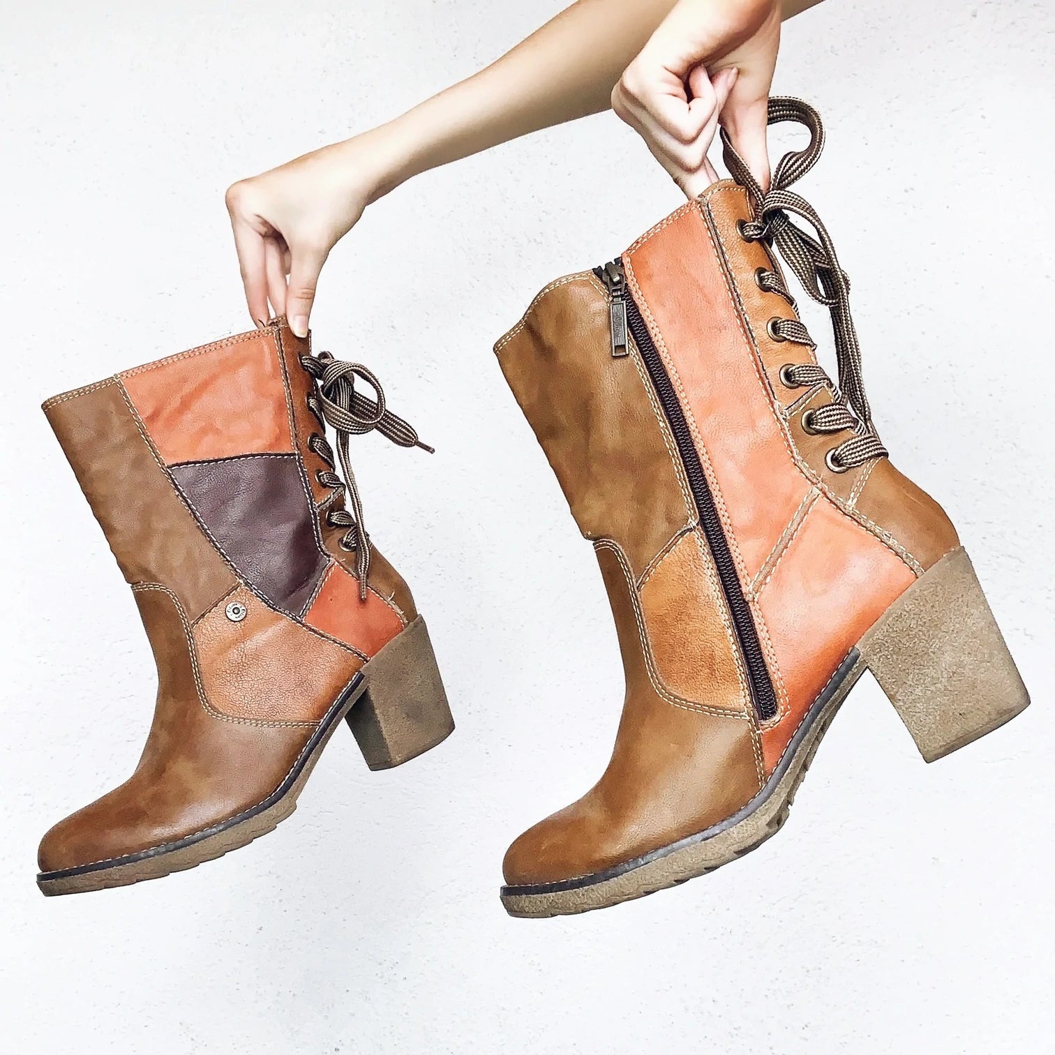 Vintage Lace Up Patchwork Boots