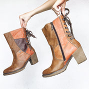 Vintage Lace Up Patchwork Boots