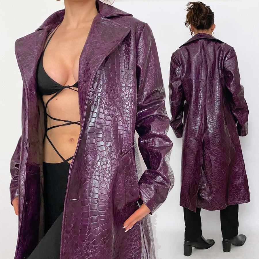 Purple Croc Effect Leather Jacket