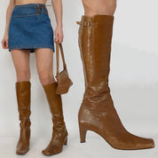 knee high croc effect leather boots - size 8