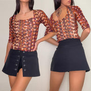 Y2K Mesh Geometric Club Top