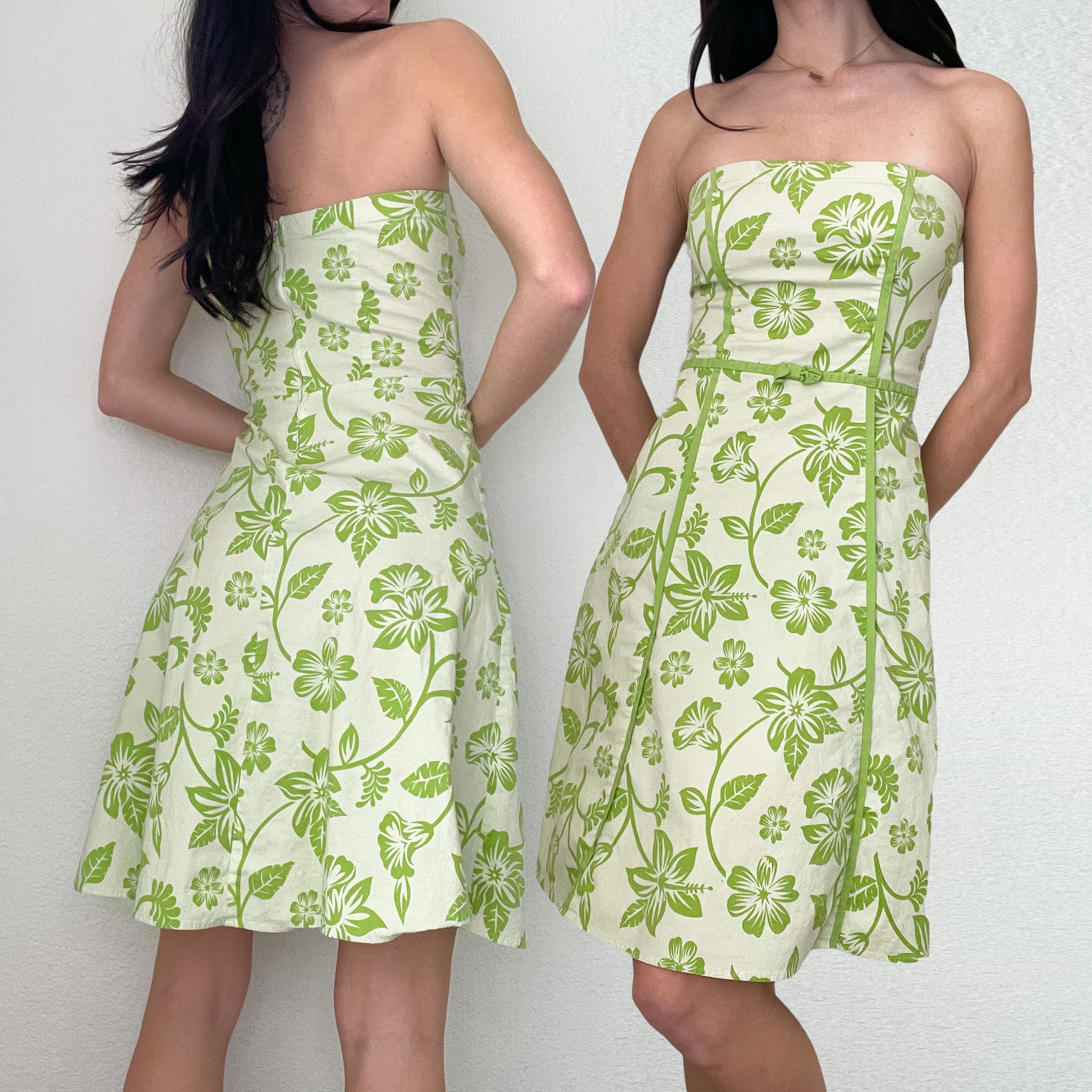 2000s tube dress Green Floral 2000s Tube Dress Holy Thrift