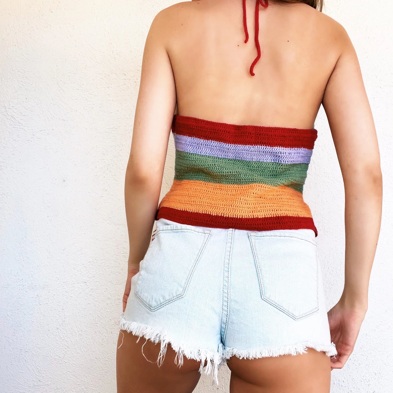 Early 2000s Crochet Rainbow Halter Top