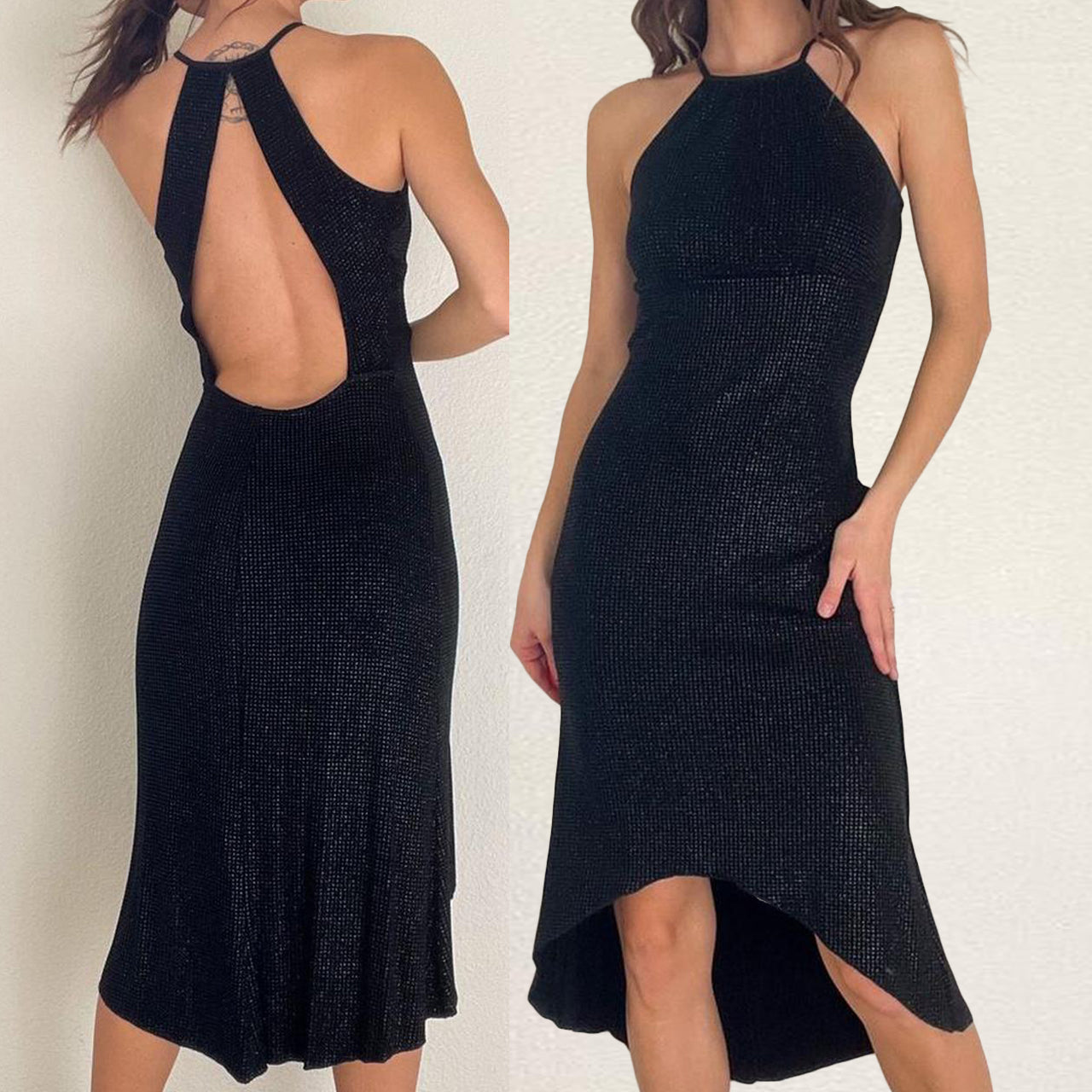 Black Y2K Sparkle Midi Dress