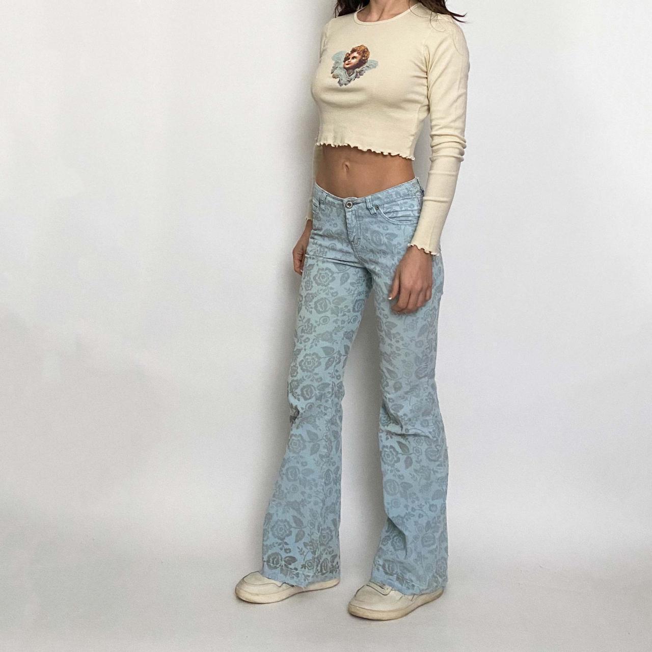 baby blue floral corduroys - size 24/xs